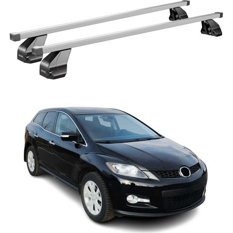 OMAC Dachträger Querträger Stahl für Mazda CX-7 2006-2012 – Abschließbar – City-Crash-getestet – DIN 75302:2019 – ISO/PAS 11154:2006 – Max. 75 kg Silber (1/5)