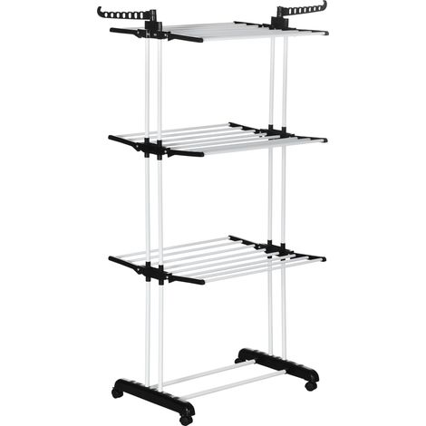 Séchoir à Linge Étendoir Pliable 3 Niveaux 73 x 64 x 177 cm Noir (1/5)