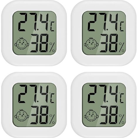 Juego de 4 higrómetros, pantalla LCD digital, termómetro de interior, precisión de ±1 °C, para habitación de bebé, bodega. (1/5)