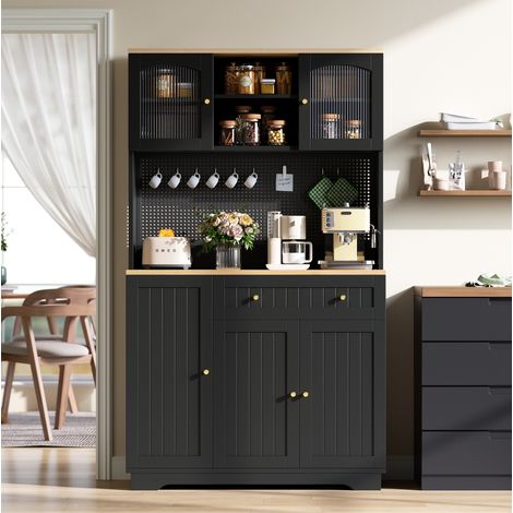 Aparador alto vitrina 103,5x40x180 cm de aglomerado negro para cocina – MEUBLIV (1/5)