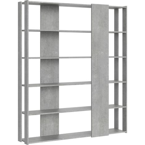 Bibliothèque moderne en bois Kivaly 178 cm-Gris ciment-Largeur 178 cm (1/4)