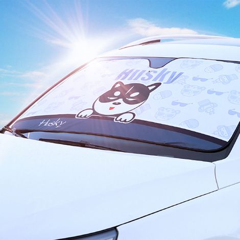 Parasoleil pare-brise auto cartoon mignon chien husky anti-chaleur isolation thermique tissu aluminium 130x70 cm 1 pièce (1/4)