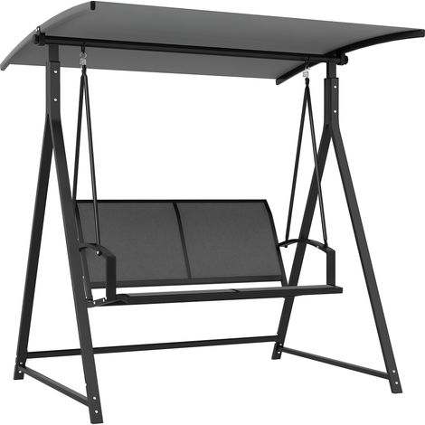 Altalena giardino 2 posti, tenda regolabile, struttura triangolare metallo, carico 220 kg, 160x112x162 cm, grigia