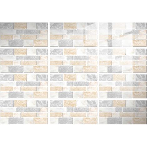 Autocollants pour carrelage auto-adhésifs - Autocollants pour dosseret - 20 x 10 cm - 12 pièces - Pour cuisine salle de bain blanc (1/5)