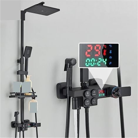 Ensemble de douche mitigeur thermostatique intelligent Robinet de douche thermostatique à affichage numérique noir mitigeur de douche à 4 voies bouton de contrôle robinet de douche intelligent for rob (1/5)