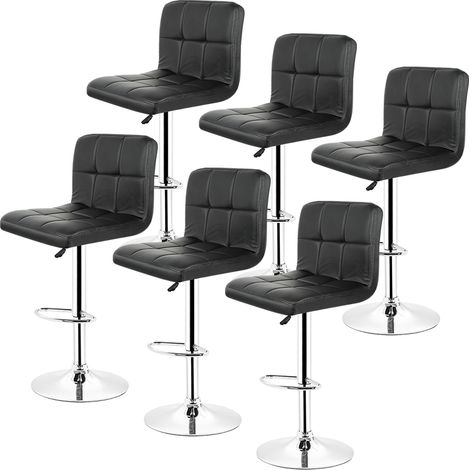 6er-Set Barhocker mit Lehne Loungesessel, Kunstleder Höhenverstellbar und 360° Drehbar Tresenhocker für Küche, Bar, Cafe (Schwarz)