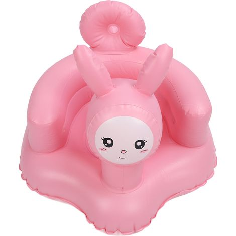 Chaise gonflable pour bébé avec pompe à air intégrée, motif lapin en PVC souple, dossier confortable, canapé d'éveil pour bébé, pour s'asseoir et se baigner. (1/5)