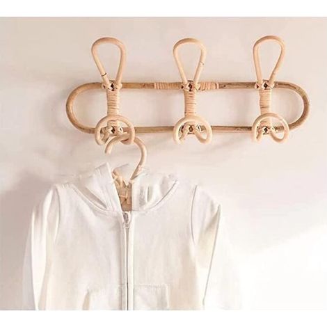 Rattan-Wandhaken, Wandgarderobe, Wandhaken für Kinderkleidung, Hüte und Kleidung