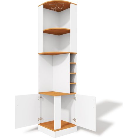 Mueble esquinero botellero blanco 40 x 40 x 182 cm con portacopas y armario de MDF (1/5)