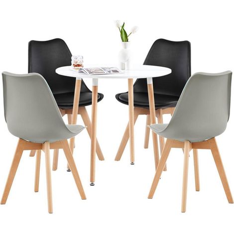 Esstisch-Set mit 4 Stühlen, weißer Tisch, skandinavisch, Küche & Esszimmer (1/5)