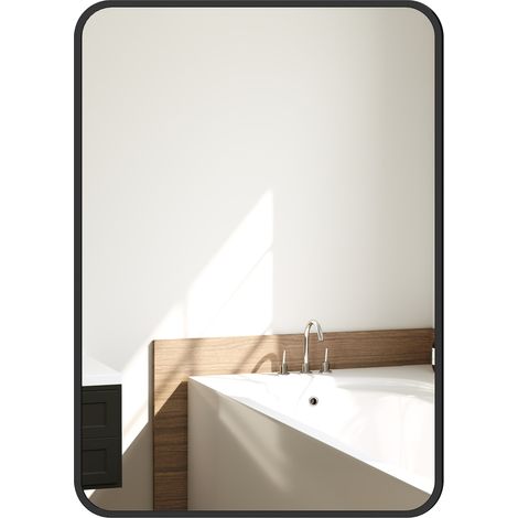 HOMCOM espejo de baño 50x70 cm espejo rectangular espejo de pared con marco de metal vertical u horizontal para recibidor sala de estar negro (1/5)