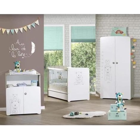 Baby Price Babyschlafzimmer Trio Teddy Weiß und Esche Grau