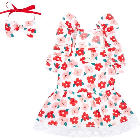 1 robe pour chien, rayée, en coton, style princesse avec manches bouffantes et volants, pour petites races, été (1/5)