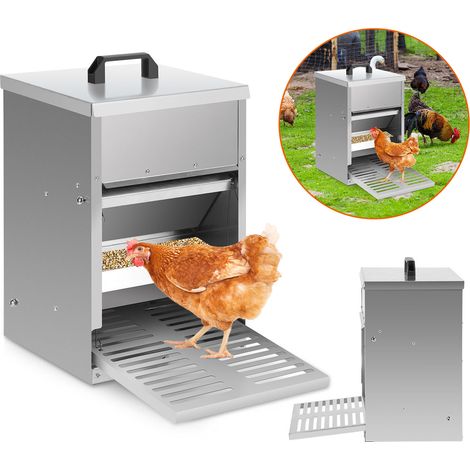Wolketon Comedero para pollos de acero galvanizado - Comedero automático de 5KG con pedal y protección impermeable para pollos y otras aves de corral (1/5)