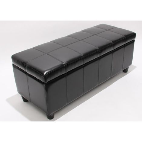 Banco de almacenamiento de cuero regenerado negro 112x45x45cm BAN04012