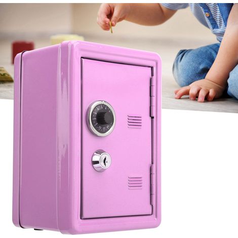 Enfants Mini clé argent mallette de rangement Simulation coffre-fort en métal innovation présente fournitures rose (1/5)