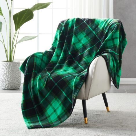 Couverture Plaid Polaire Lit pour Canapé en Molleton, Couverture Jeté en Flanelle à Carreaux Toute Saison 150 x 200 cm, Vert (1/5)