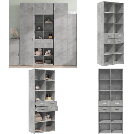 Highboard Betongrau 70x42,5x185 cm Holzwerkstoff - Sideboard - Hochschrank - Wohnzimmermöbel - Wohnraumgestaltung - Moderner Stil - Home & Living (1/5)