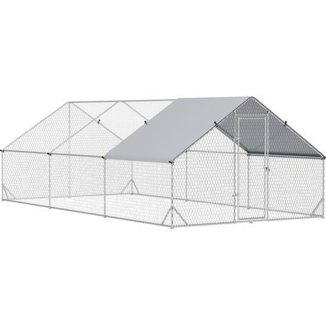 Gallinero para exterior grande 3x6x2 m jaula para 12-18 gallinas gallinero para gallinas de acero galvanizado con cubierta de PE y cerradura plata