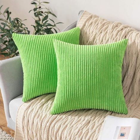 Lot de 2 Decorative Housse de Coussin en Velours Côtelé Canapé Taie d'oreiller Douce pour Maison Salon Chambre Lit Clic Clac 40x40 cm Fruit Vert (1/5)