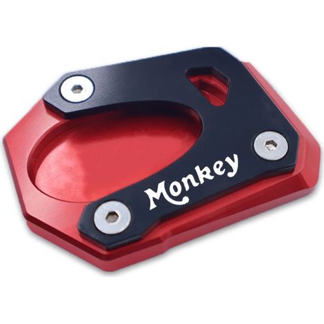 (Rouge) Compatible avec la béquille latérale de moto Monkey 125 (2018-2022) usinée CNC : extension et support pour une béquille plus grande. (1/4)