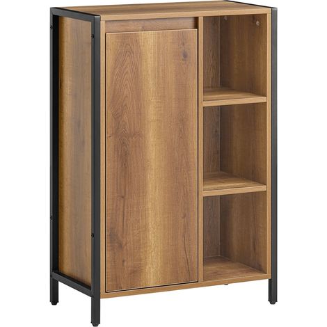 Sobuy – Meuble bas de salle de bain 60x30x90 cm – Panier à linge amovible – 3 étagères – Panneaux de particules et métal – BZR65PF