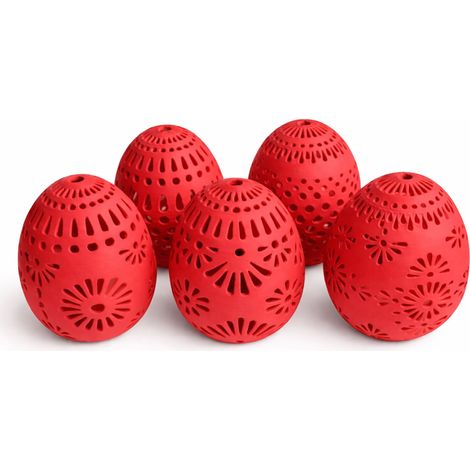Juego de 5 huevos de Pascua rojos calados, decoración de primavera