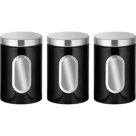 Ensemble de 3 boîtes de cuisine - Idéales pour le sucre, le thé, le café, etc. - Boîtes de conservation multi-aliments - Noires (1/5)