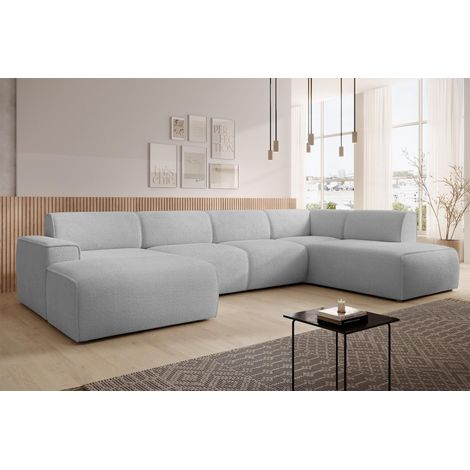 AX LIVING XXL Sofa U Form Didim Hellgrau 378cm breit modern & großzügig R