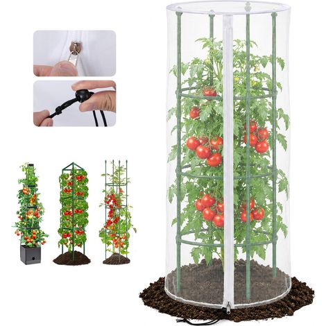 Housse de Protection Tomate 150 x 45 cm Rond Housse de Protection pour Tomates Potager avec Fermeture Éclair et Cordon de Serrage Filet Protege (1/4)