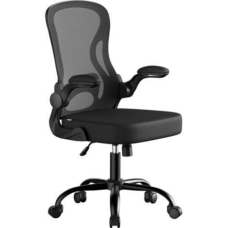 Chaise de Bureau Ergonomique, en Maille, Fonction Bascule, Accoudoirs Rabattables, Noir (1/5)