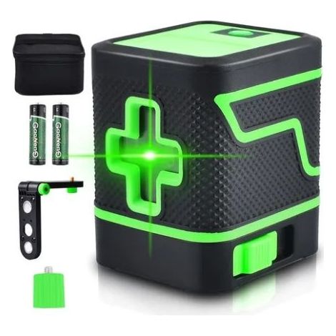 Niveau laser, faisceau vert vif avec ligne croisée et autonivellement, outil de niveau laser avec lignes verticales et horizontales, base magnétique pivotante à 360°, pochette de transport pour suspen (1/5)
