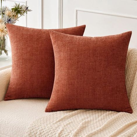 Lot de 2 housses de coussin de canapé 45 x 45 cm, en chenille orange brûlé doux pour canapé, salon, taies d'oreiller teintées unies (1/4)