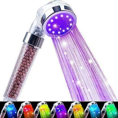Pommeau de douche LED - Haute pression, économie d'eau, 7 jets de couleur, sans piles, pommeau de douche à main pour peau et cheveux secs (1,6 GPM)