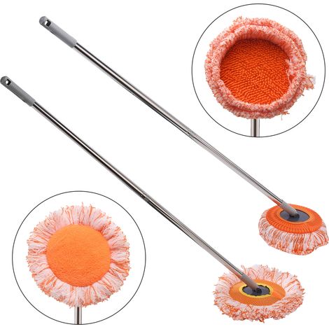 360° drehbarer Autowischer mit 2 Wischköpfen und 3-teiligem Teleskopstiel für Böden und Wände – Orange, Chenille und Faser, 16 cm, 1,4 m, 2-teilig (1/5)