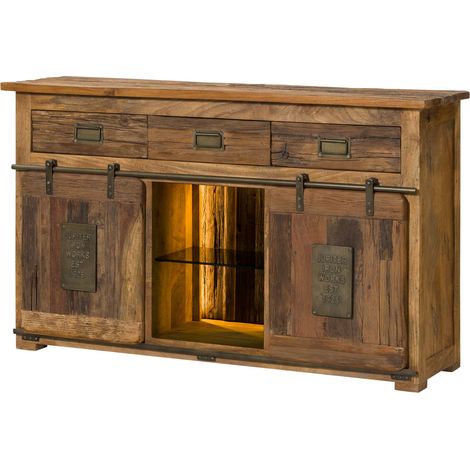 Sideboard Mango / Altholz natur lackiert 150x45x90 cm montiert RAILWAY LIMITED 101 (1/3)