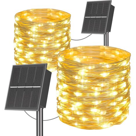 Lot de 2 Guirlande Solaire Exterieur, 20M 200LED Guirlande Lumineuse Exterieure Solaire Étanche IP65, 8 Modes Lumière Solaire Guirlande Guinguette Extérieur Décoration pour Noël Jardin Fête-BlancChaud (1/5)