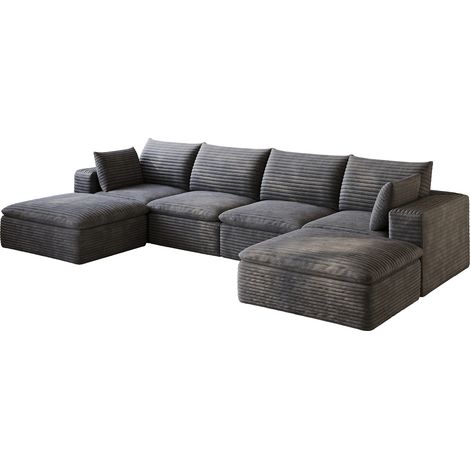 ELVMI Sofá Modular en Tela con Relleno de Algodón y Soporte de Espuma, Gris Oscuro (1/4)