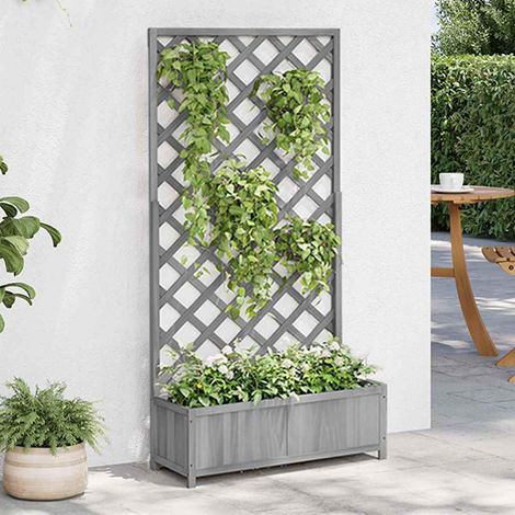 Planter with Trellis Grey 90x35x180 cm Solid Wood Fir vidaXL