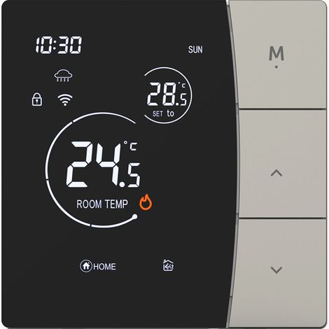 Thermostat Intelligent WiFi pour Chauffage au Sol Électrique et Chaudière, Écran LCD avec Touches Grises, Compatible Film Chauffant en Fibre de Carbone (1/5)