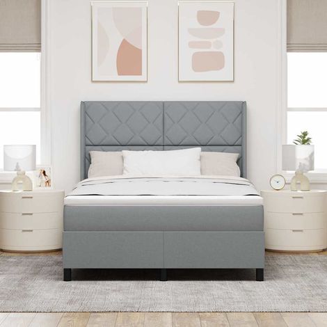 vidaXL Cama tipo Box Spring con cojín Gris Claro 190 x 140 cm tela (1/5)