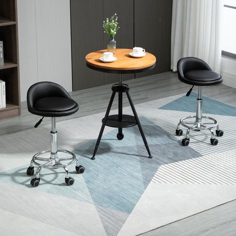 Tabouret à roulettes avec dossier, hauteur réglable de 57 à 72 cm, pivotant, idéal pour le bureau, le salon de coiffure et le massage. (1/4)