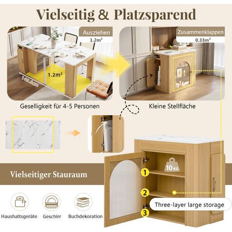 Îlot de cuisine sur roulettes, table extensible avec plateau amovible, chariot de service mobile avec multiprises, idéal comme buffet, crédence ou comptoir de bar pour cuisine et salle à manger (Natur (1/5)