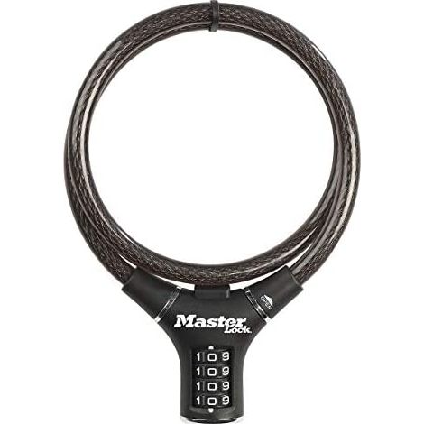 MASTER LOCK 8229EURDPRO Vorhängeschloss, 90 cm Kabel, Kombination, Outdoor, für Fahrrad, Skateboard, Rider, Rasenmäher und andere Geräte, Unisex, Schwarz