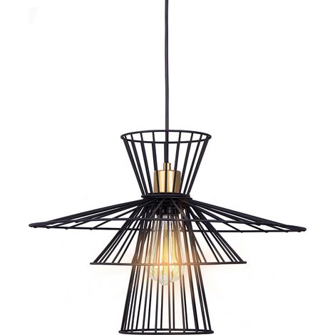 Hängelampe Gitter schwarz Esszimmerleuchte Retro Deckenleuchte hängend Käfig, Metalldraht, 1x E27 Fassung, DxH 45x150 cm