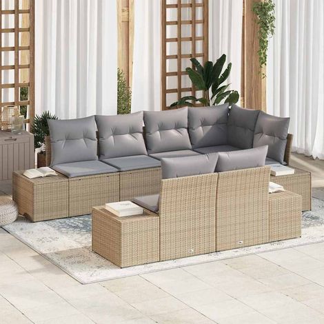 Gartensofa-set 7 pcs Beige und Hellgrau Poly-Rattan