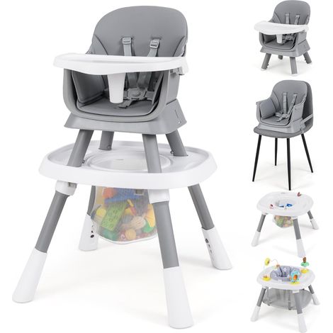 GOPLUS Chaise Haute Bébé 16 en 1, Chaise Haute Bébé Evolutive avec 3 Hauteurs Réglables, Plateau Amovible, Harnais de Sécurité 5 Points, 3 Jouets, Charge 15KG pour 6-36 Mois (Gris) (1/5)