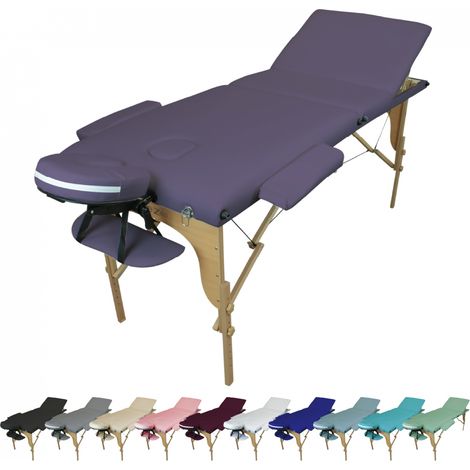 Table de massage pliante 3 zones en bois avec panneau Reiki + Accessoires et housse de transport - Violet - Vivezen