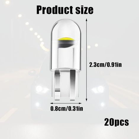 20 Pieces Ampoule W5W LED, Ampoule LEDs Lumière Intérieure 12V 6500K COB Voiture Interior Car Lights, LED Ampoule Voiture Convient Pour L'Éclairage Intérieur Des Automobiles (Blanc)