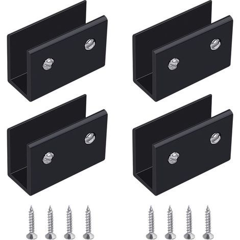 ZOLGINAH Glasklemmen, 4-teiliges Wandmontage-Set für Glasregale, schwarze Glasregalhalterungen, verstellbare Glasregalbefestigungen aus Aluminiumlegierung, für 10–12 mm dickes Glas (1/5)
